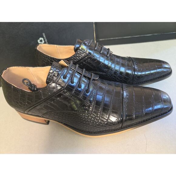 Amali Men\'s Navy Black Shoes Crocodile Print Burnished and Cap Toe Size 10.5 main image 4